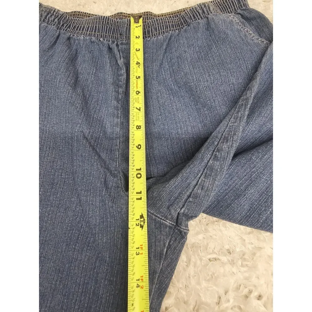 Laura Scott Vintage Denim Pull On Pants Women Size 16 Elastic Waist Textured Fit
